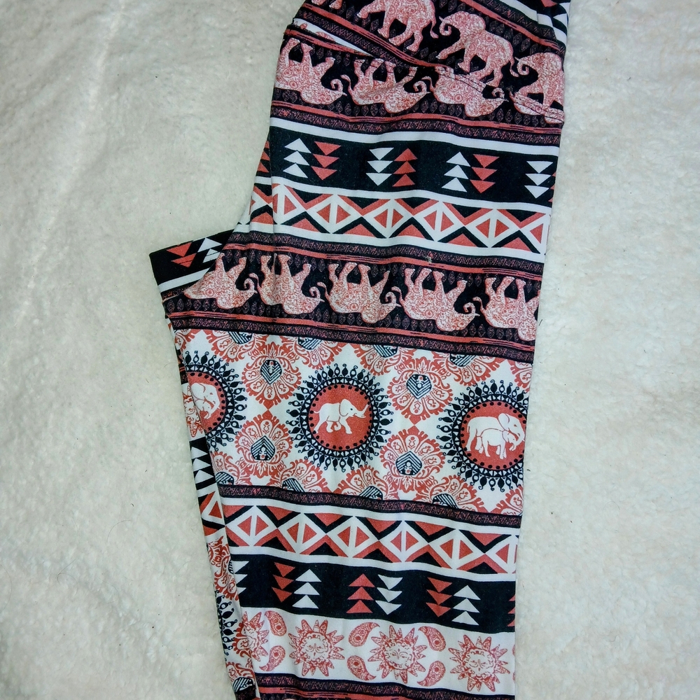 Elephant Print Leggings - Black, Red, White